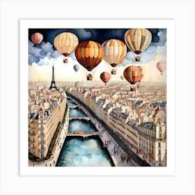 Paris Skyline Hot Air Balloon Ride Art Print