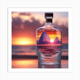 Vivid Colorful Sunset Viewed Through Beautiful Crystal Glass Bottel, Close Up, Award Winning Photo (3) Art Print