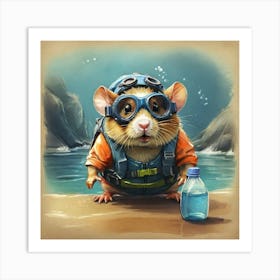 Scuba Diving Rat Art Print