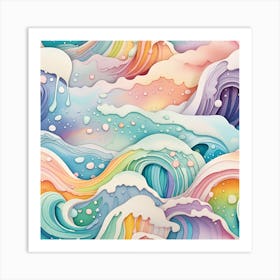 Rainbow Waves Watercolor Dripping Art Print