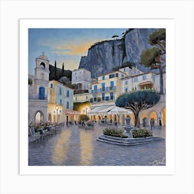 Town Square At Dusk 1 Art Print