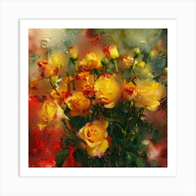 Yellow Roses In A Vase Art Print