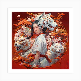 Sakura's White wolf Guardian Art Print