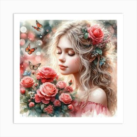 Girl With Roses 5 Art Print