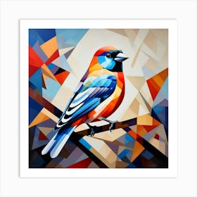 Cubism Art, Bullfinch bird 3 Art Print