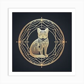 Golden Cat On A Black Background Art Print