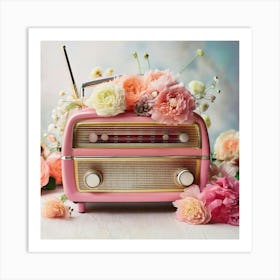 Firefly Vintage Pink And Grey Radio With Pastel Flowers 25826 (2) Art Print