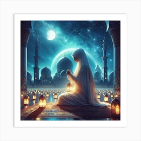 Muslim Woman Praying At The Mosque Art Print