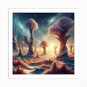 AI Art Inspiration: Capture the Magic of Winter with Fantasy Trees. Art Print