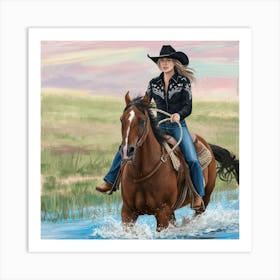 Cowgirl Riding Horse 5 Art Print