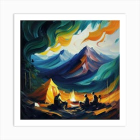 People camping in the middle of the mountains oil painting abstract painting art 21 Art Print