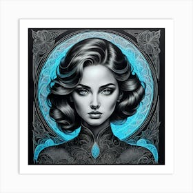 Woman In Black And Blue 1 Art Print