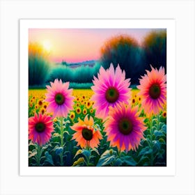 Sunflowers At Sunset 4 Art Print