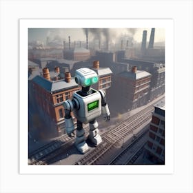 Robot On The Train Tracks Art Print