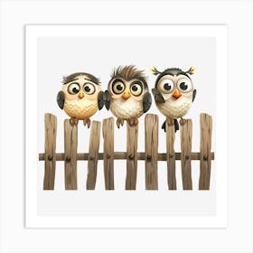 Owls On A Fence Art Print