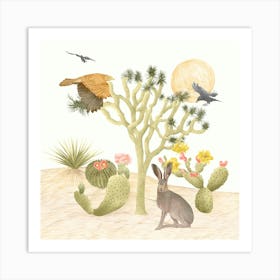 Mojave Desert Cacti & Wildlife Art Print