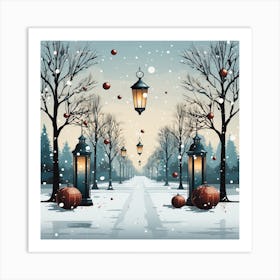 Christmas Lanterns In The Snow Art Print