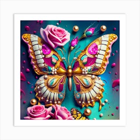 Butterfly With Roses Art Print