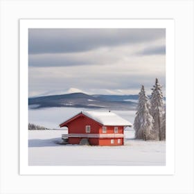 Red House In The Snow Art Print