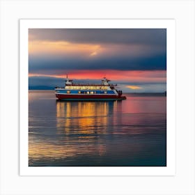 Sunset On The Bay Ferry Art Print