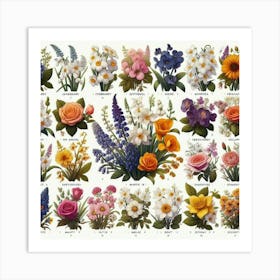 Birth flowers family bouquet 18 Art Print