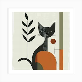 Minimalist Cat Sitting Art Print