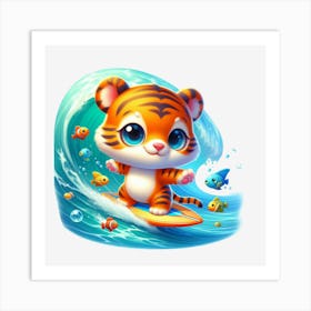 Tiger Surfboard Art Print