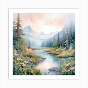 Watercolor A Serene Landscape In Tongass National Forest Art Print