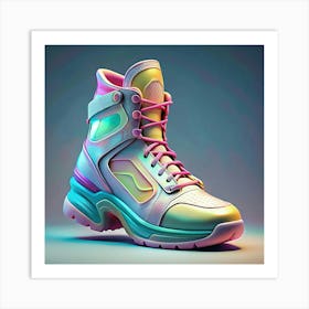 Futuristic Neon Pink And Blue Boot Art Print