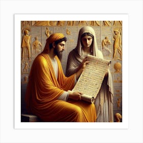 Reading a papyrus scroll 2 Art Print