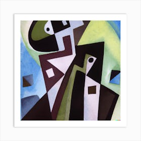 Cubist painting depicting: Person Rising Above of a Sea of Doubt, Fear and Chaos 2 Art Print