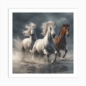 Horses Running In The Water Art Print