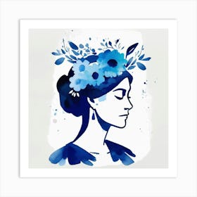 woman portrait with floral head crown 5 Art Print