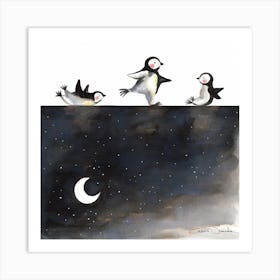 Penguins Skating Square Art Print