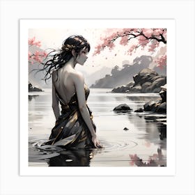 Asian Girl In Water Art Print