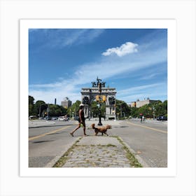 Dog Walking In Brooklyn Art Print