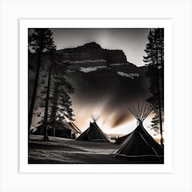 Teepees At Sunset Art Print