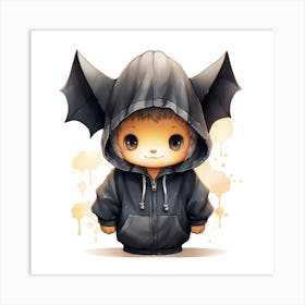 Watercolour Cartoon Bat In A Hoodie 3 Art Print