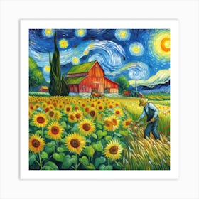 Sunflowers At Night Art Print