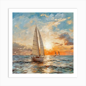 Sailboats At Sunset Art Print