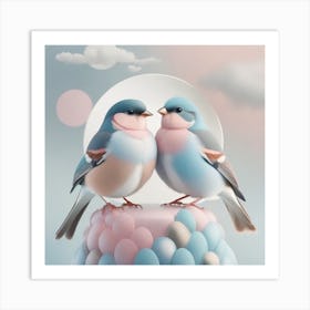 Firefly A Modern Illustration Of 2 Beautiful Sparrows Together In Neutral Colors Of Taupe, Gray, Tan (87) Art Print