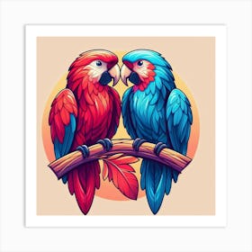 Line Art a pair of parrots 2 Art Print