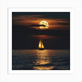 Sailboat In The Moonlight Art Print