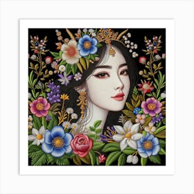 Chinese Woman With Flowers Art Print