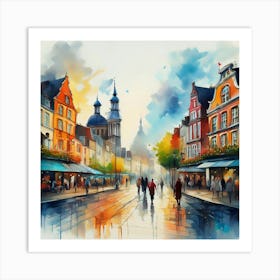 Watercolor Of A City Street 1 Art Print