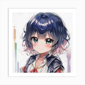 Anime Girl With Blue Hair Art Print