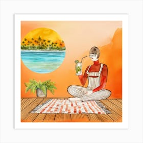 Illustration Of A Woman Dreaming of the Beach Art Print