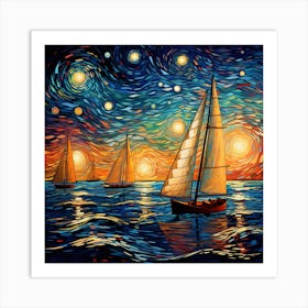 Starry Night Sailboats Art Print