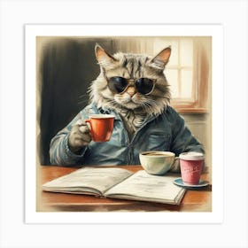 Cat With A Cup Of Coffee 3 Art Print