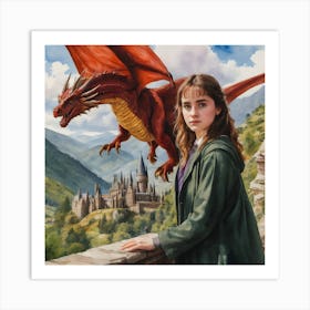 Beautiful Girl And The Dragon Prince Art Print